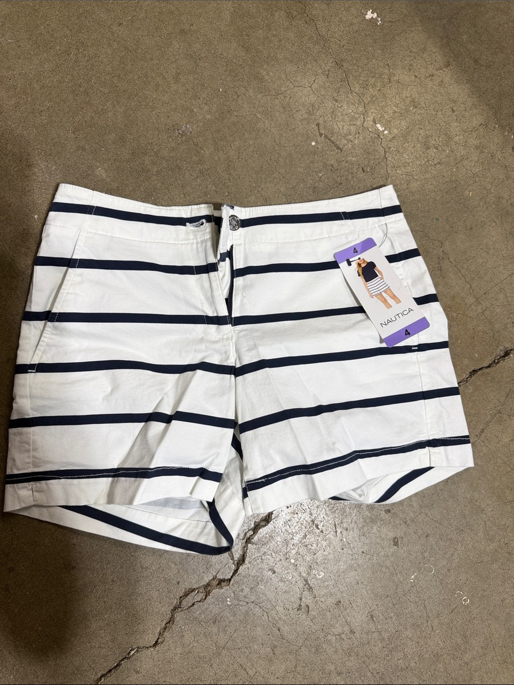 Nautica Women's White and Navy Striped Bermuda Shorts